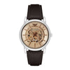 EMPORIO ARMANI LUIGI AUTOMATIC SILVER STAINLESS STEEL AR1982 BROWN LEATHER STRAP MEN’S WATCH - H2 Hub Watches