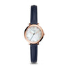 FOSSIL JACQUELINE ANALOG QUARTZ ROSE GOLD STAINLESS STEEL ES4291 BLUE LEATHER STRAP WOMEN'S WATCH - H2 Hub Watches