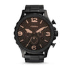 FOSSIL NATE CHRONOGRAPH BLACK STAINLESS STEEL JR1487 BROWN LEATHER STRAP MEN'S WATCH - H2 Hub Watches