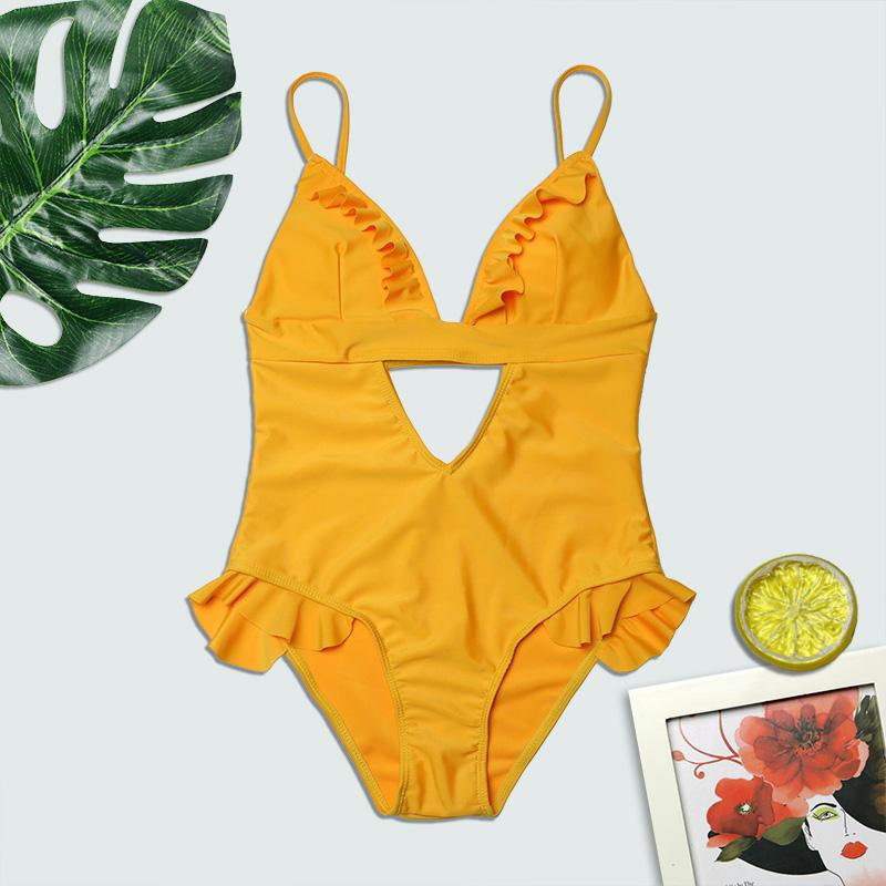 yellow ruffle swimsuit