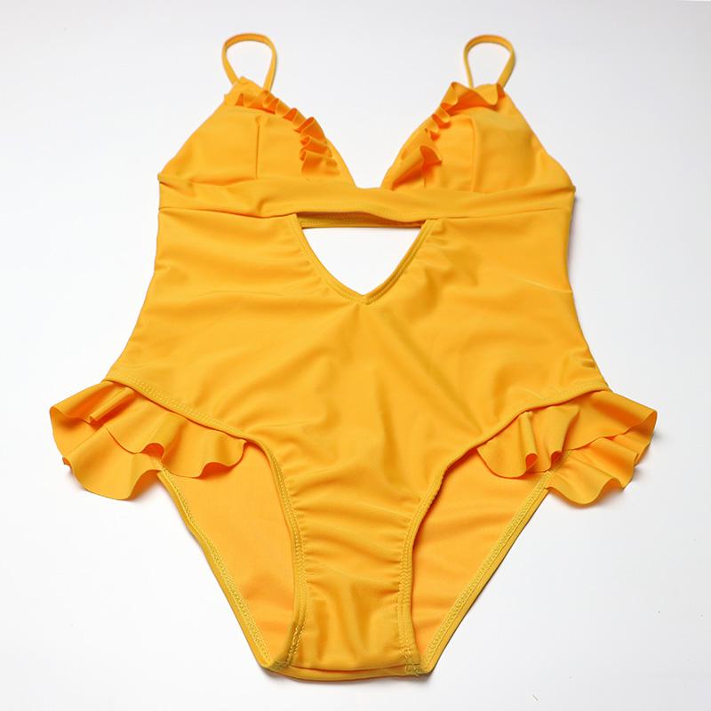 Yellow Ruffle One Piece Swimwear – UNIQUA.