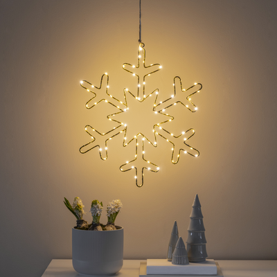 Snefnugg 48 cm 100 amber led - Gull-Julebelysning dekor og pynt-Konstsmide-1803-883-Lightup.no