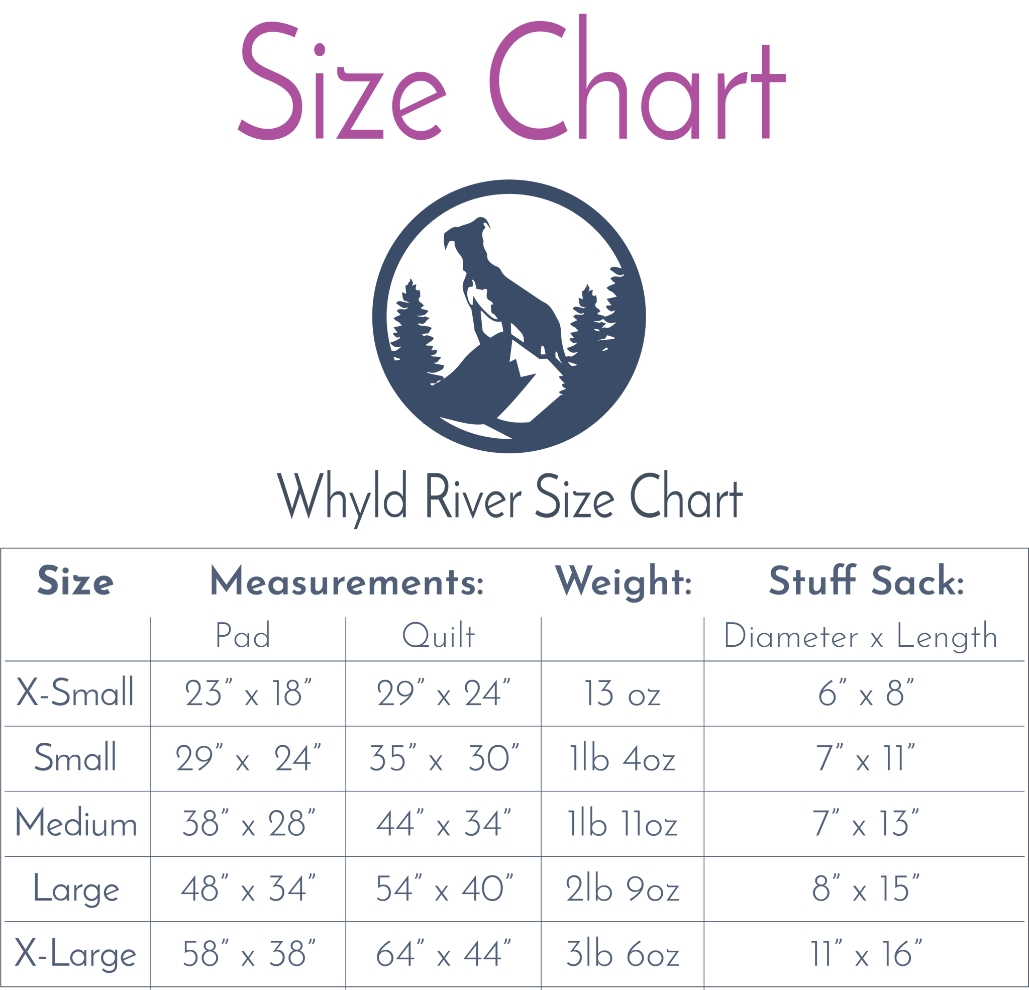 whyld river size chart sizing check sizes for dog sleeping bag