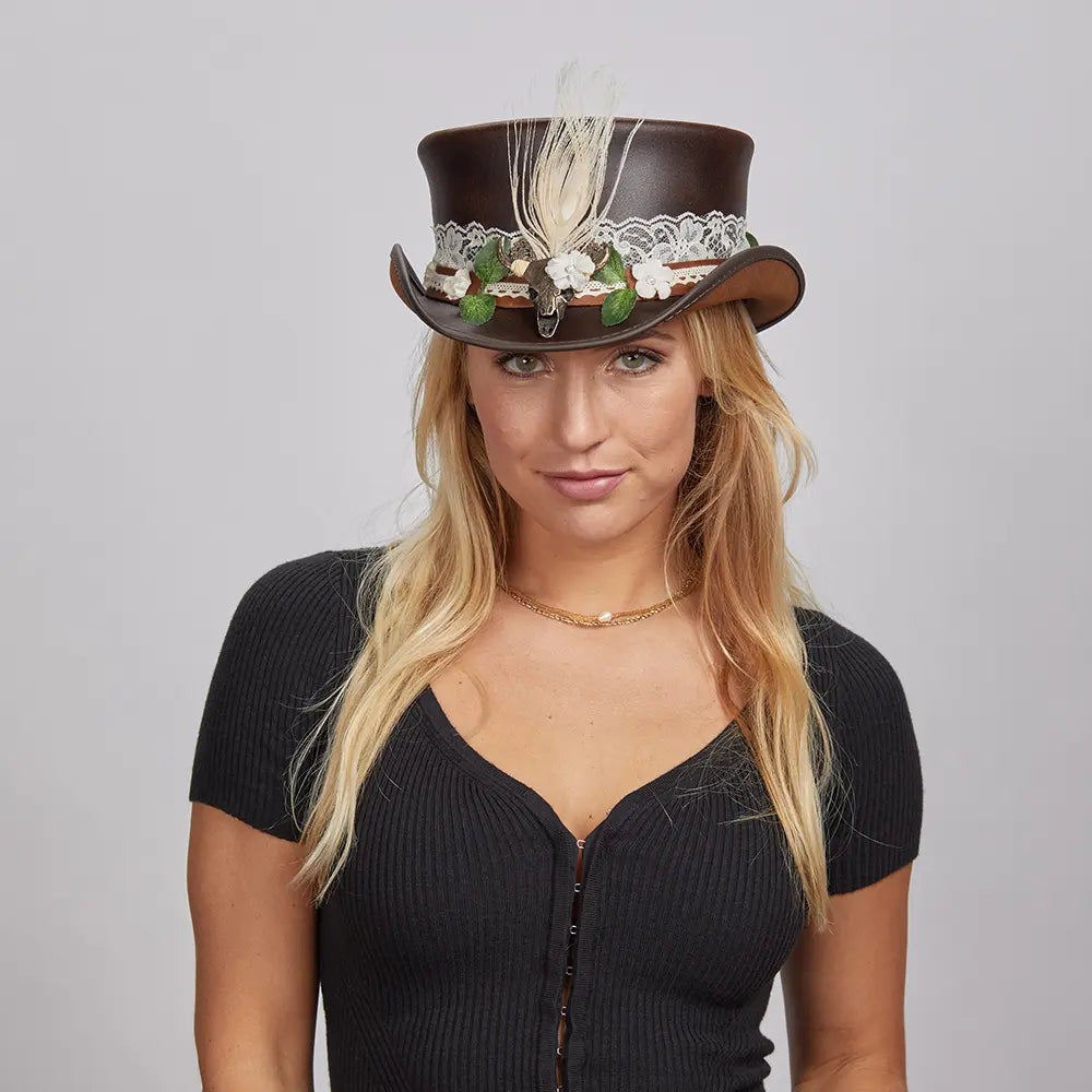 Marlow Black True Love Hat Band Leather Top Hat Ladies FW23 American Hat Makers 1
