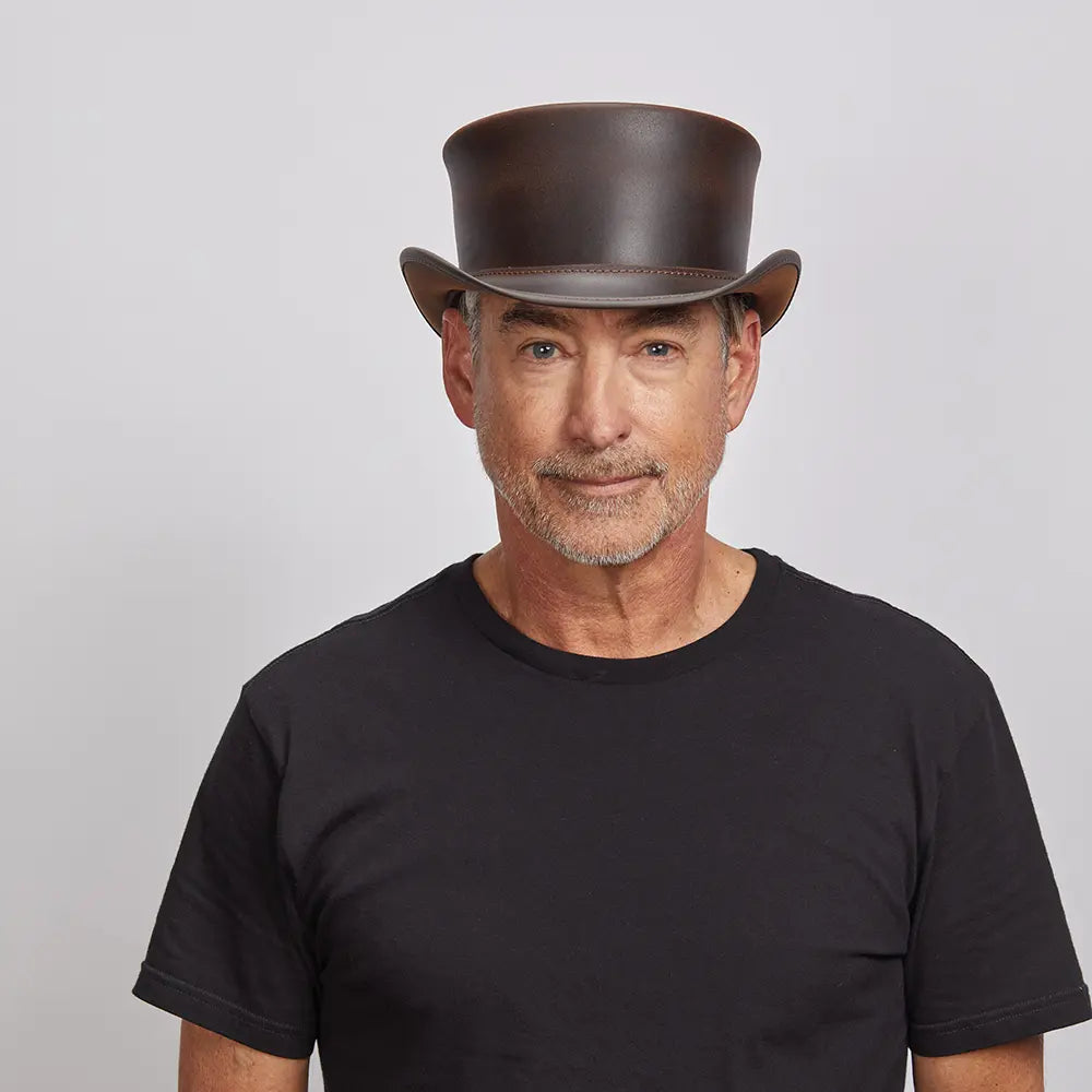 Marlow Brown Unbanded Leather Top Hat Mens FW23 American Hat Makers 1