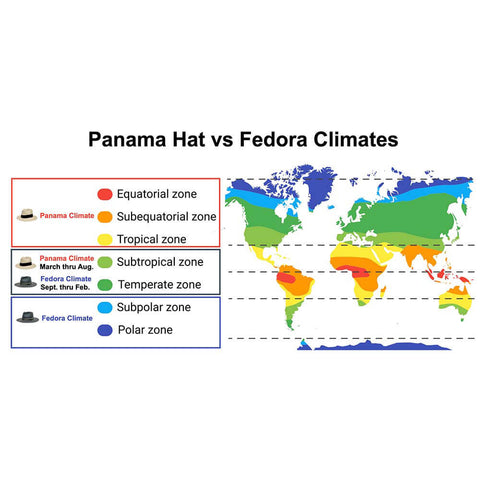 Map of locations where Panama and Fedora are worn