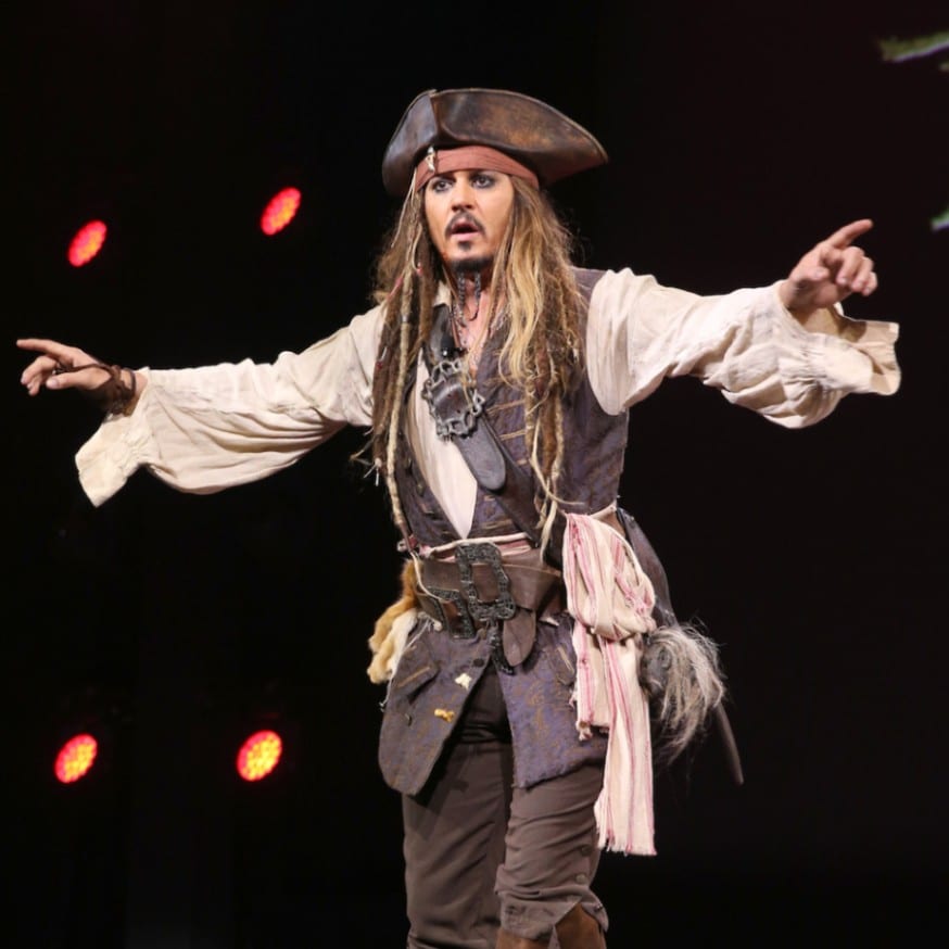 Johnny Depp wears a leather tricorn hat for D23 Expo