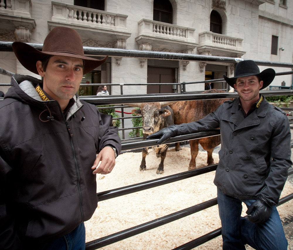 Silvano Alves and Douglas Duncan visit NYC in 2012. Alves wears a brown felt hat with a matching hatband and wide brim. Duncan prefers a shorter crown and gently shaped brim on his black felt hat.