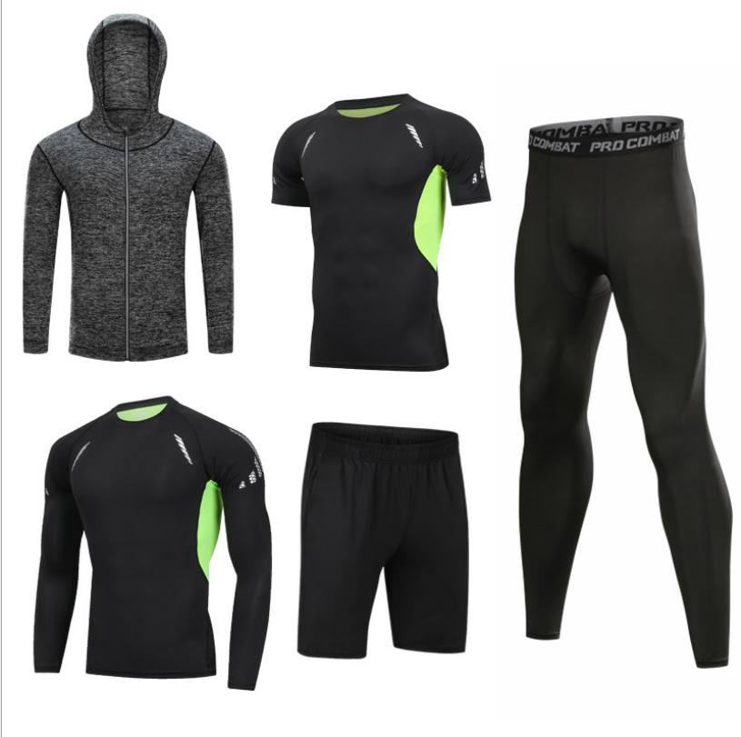 Men 5 pieces quick drying spandex polyester sportswear tracksuit ...