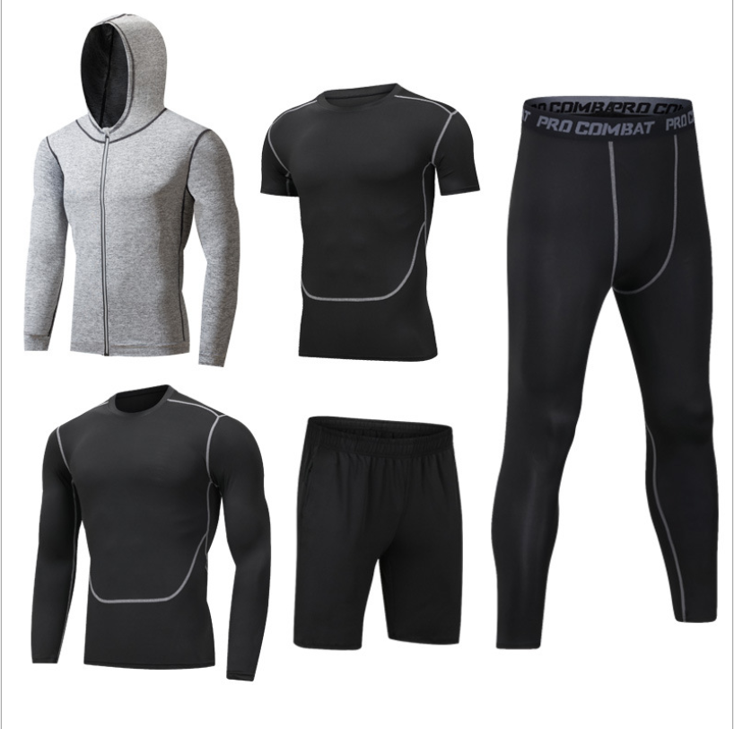 Men 5 pieces quick drying spandex polyester sportswear tracksuit ...