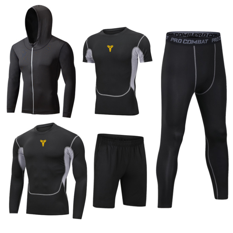 Men 5 pieces quick drying spandex polyester sportswear tracksuit ...