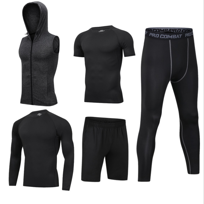 Men 5 pieces quick drying spandex polyester sportswear tracksuit ...