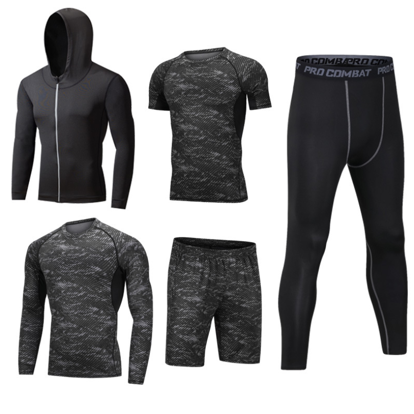 Men 5 pieces quick drying spandex polyester sportswear tracksuit ...