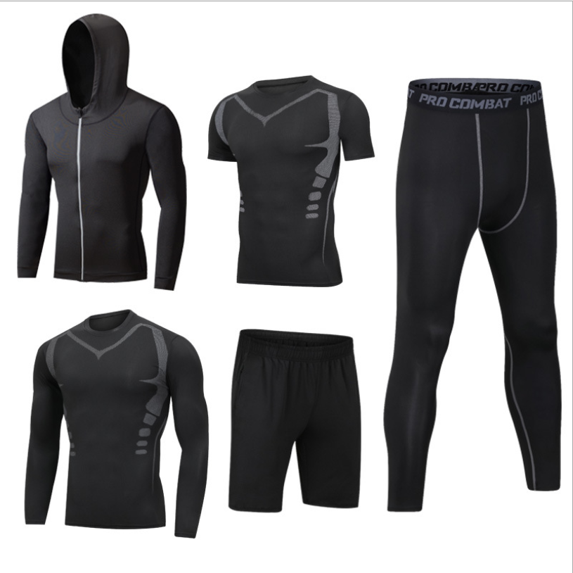 Men 5 pieces quick drying spandex polyester sportswear tracksuit ...