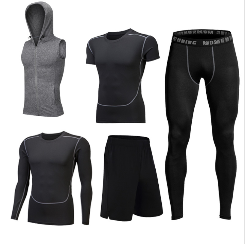 Men 5 pieces quick drying spandex polyester sportswear tracksuit ...