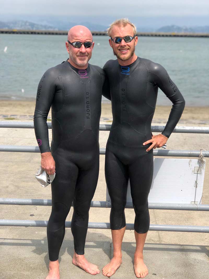 Ben and Mike Kanute before the start of the Escape from Alcatraz Triathlon