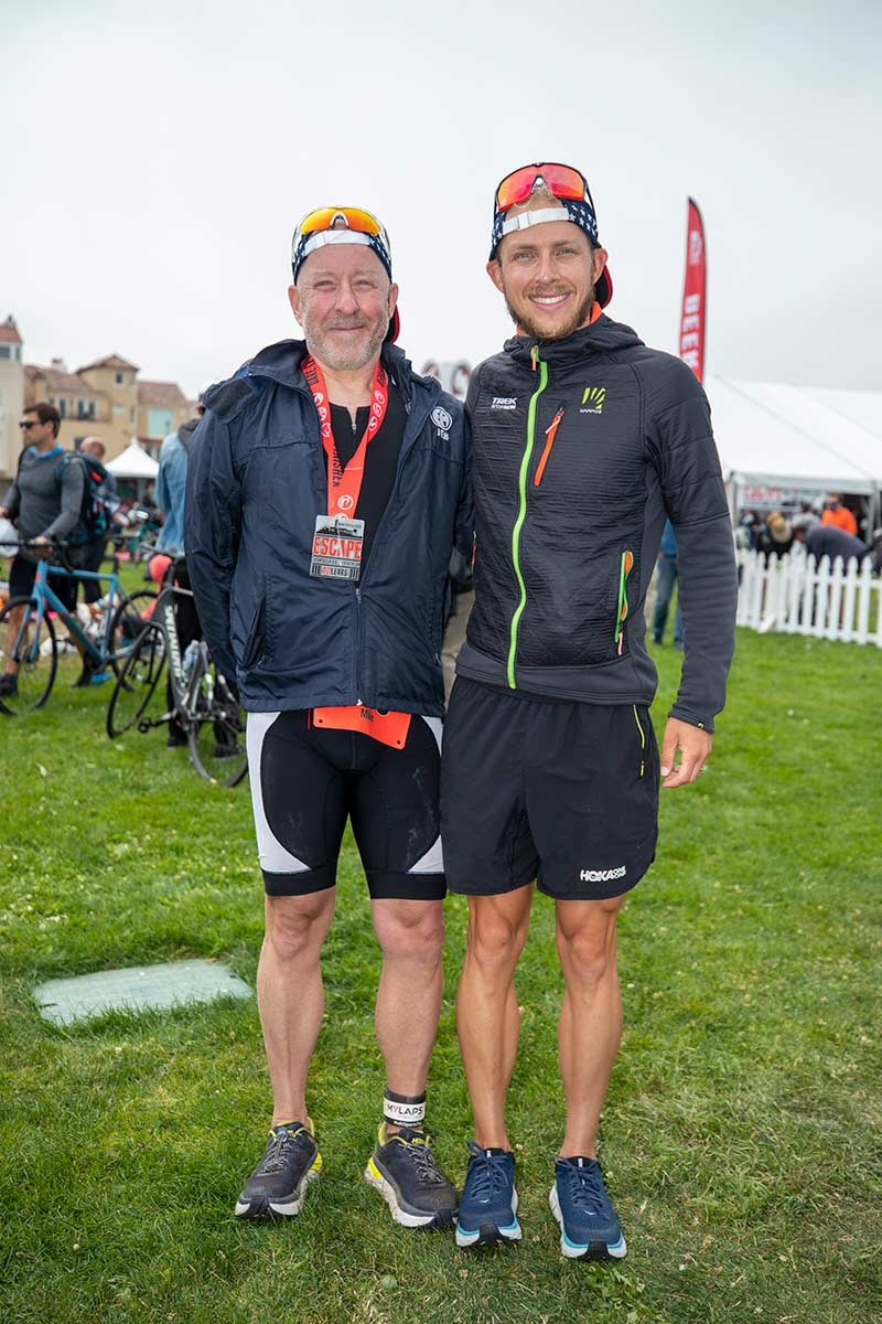 Ben and Mike Kanute after finishing 2021 Escape From Alcatraz Triathlon