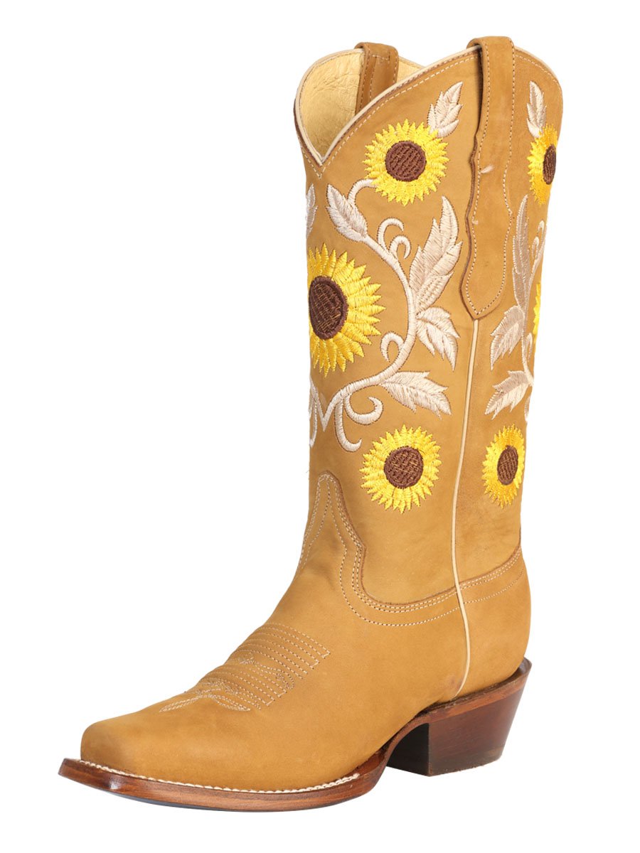 Leather Sunflower Boots Square Toe / 