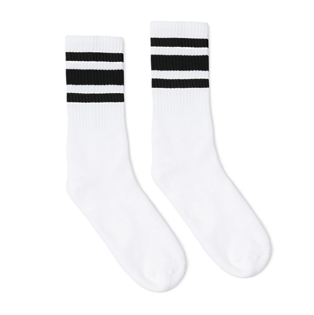 SOCCO Crew Length Socks - WHITE W/ BLACK STRIPES – Pigeon's Roller ...