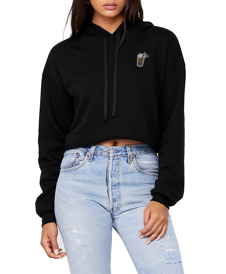 EMBROIDERED BUBBLE TEA ICON CROP HOODIE — Boba Love - Bubble tea ...