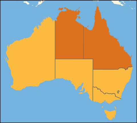 Map of Australia, the Northern Territory and Queensland are highlighted.