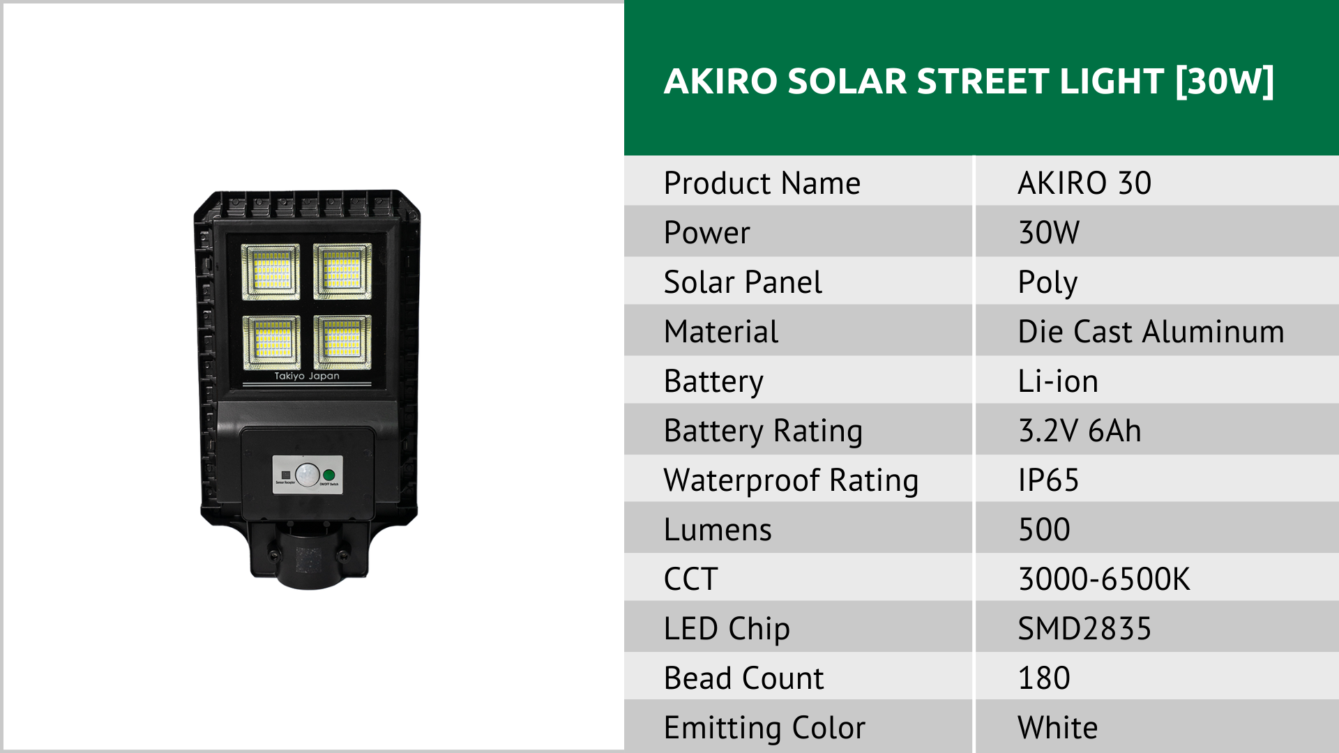 TAKIYO JAPAN™ AKIRO (30W, 60W & 90W) Solar Street Light