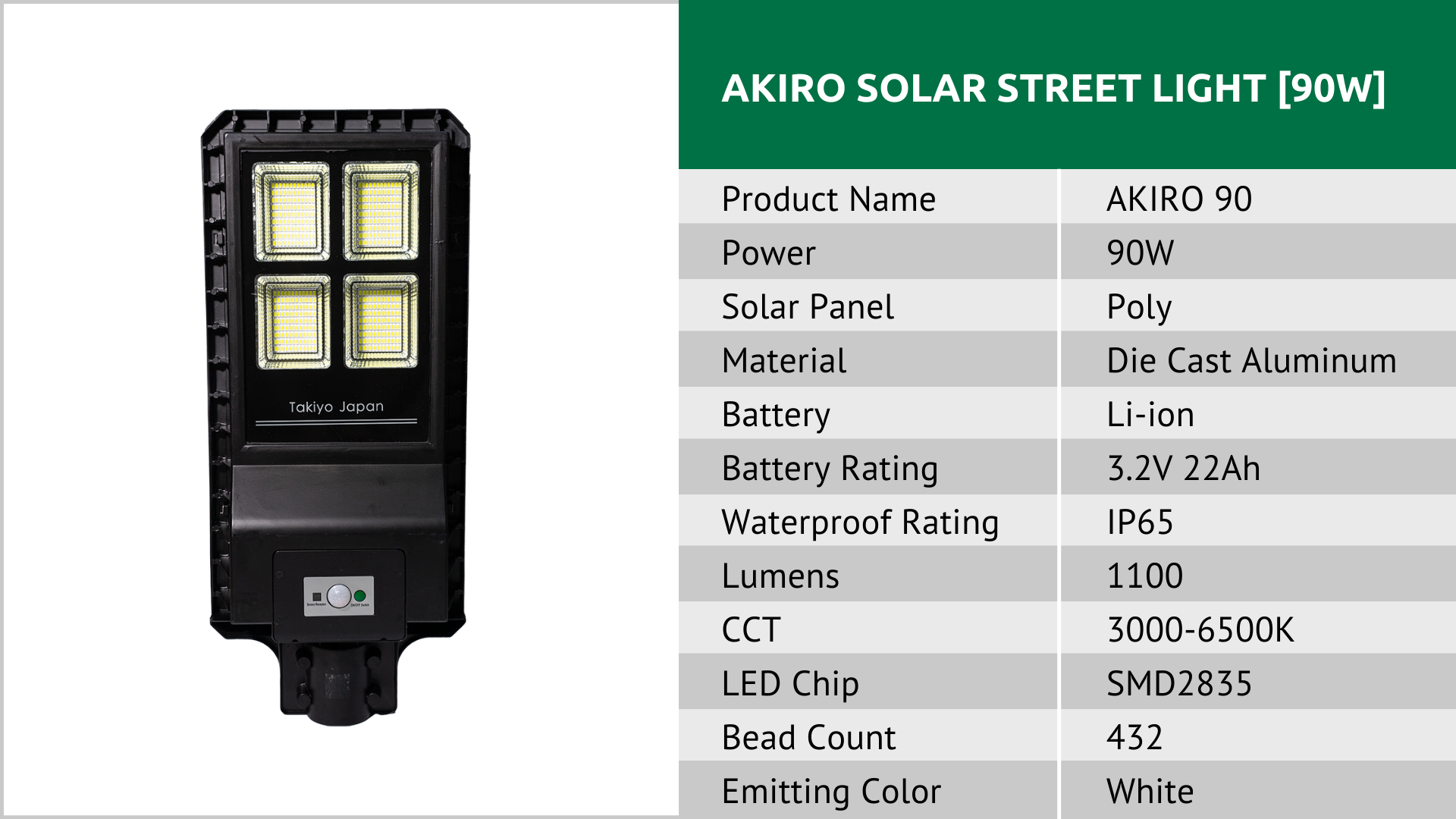 TAKIYO JAPAN™ AKIRO (30W, 60W & 90W) Solar Street Light