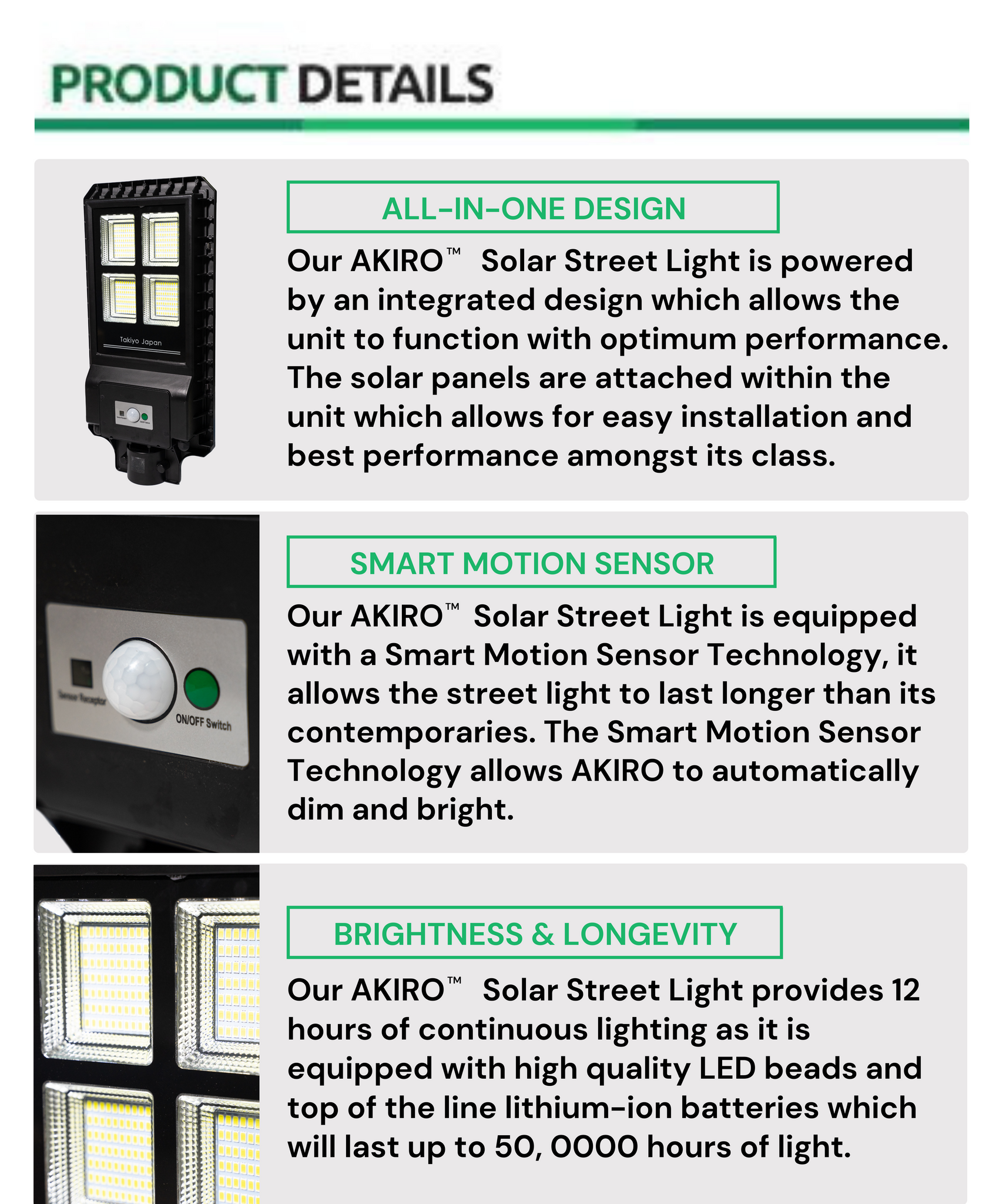 TAKIYO JAPAN™ AKIRO (30W, 60W & 90W) Solar Street Light