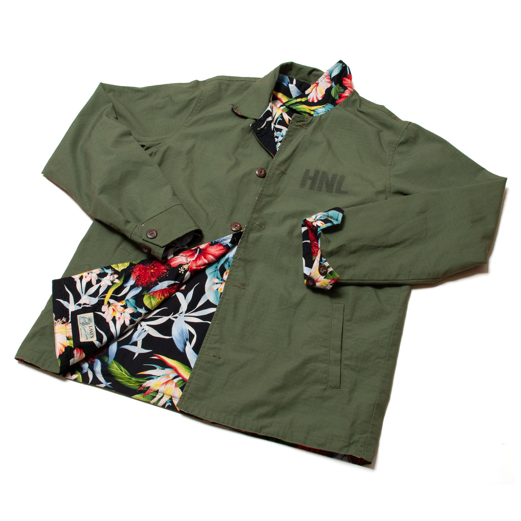 Ripstop x Hawaiian Floral Print Reversible Jacket