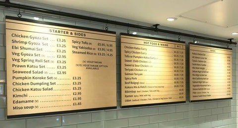 custom menu board in restaurant