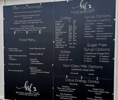 custom printed menu board black and white