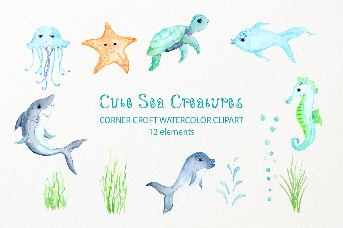 Cute Marine Animal Cliaprt For Nursery Digital Download – Corner Croft