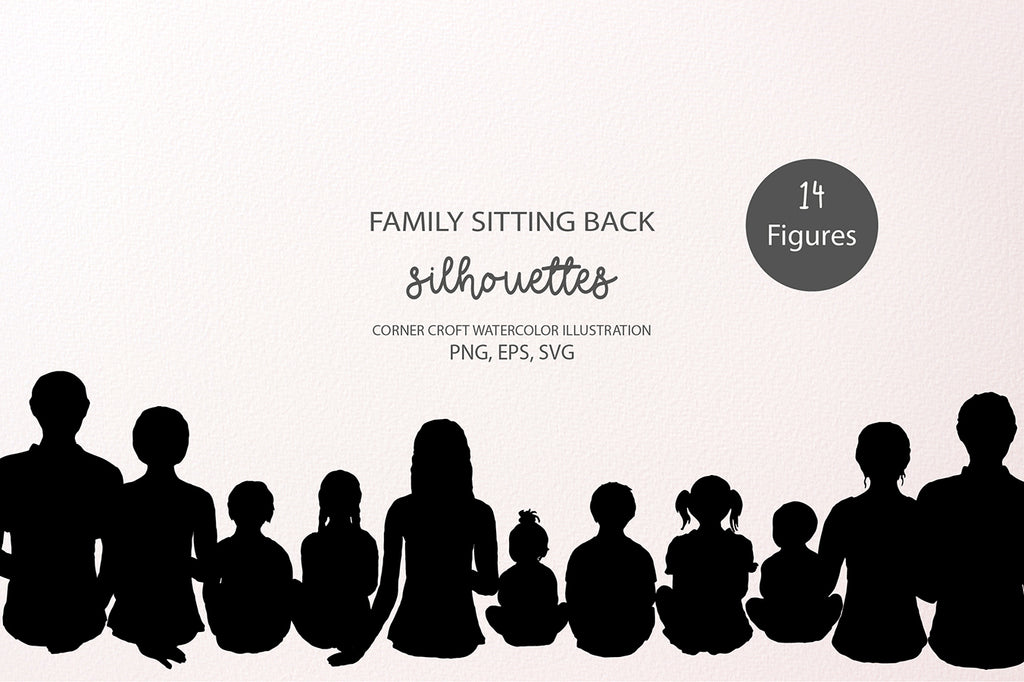 Download Family Sitting Back Silhouette PNG, SVG and EPS Instant Download - Corner Croft