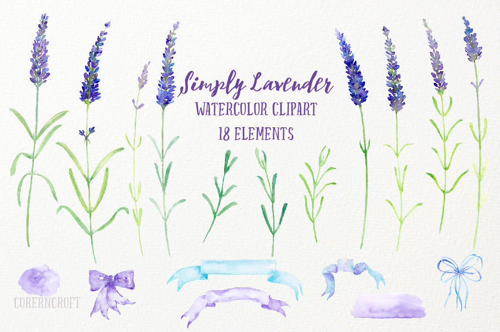 Watercolor Clip Art Simply Lavender, sprig of lavender, lavenders