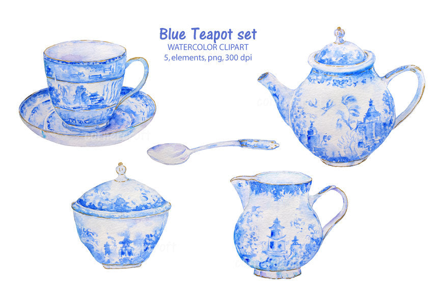 Watercolor Christmas Teapot Tea Time Clipart (2864619)