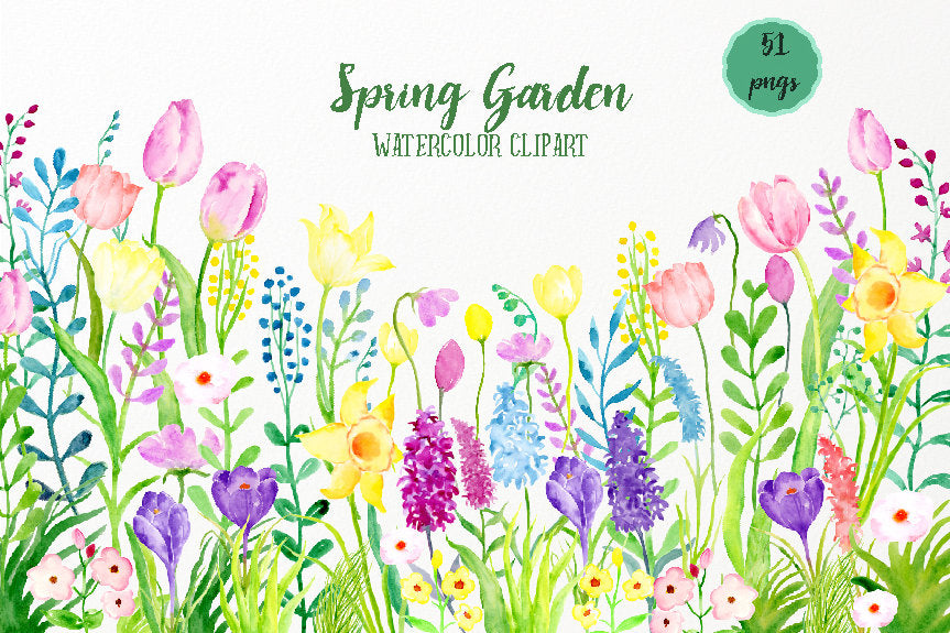 Spring Clip Art Watercolour Clipart Spring Garden Spring Meadow