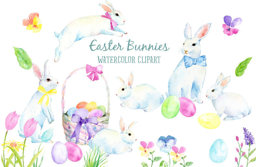 Download Watercolor Clipart Easter Bunnies, white rabbits, Easter ...