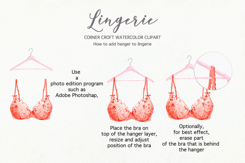 Watercolor lingerie clipart, watercolor illustration of laced bra, kni ...