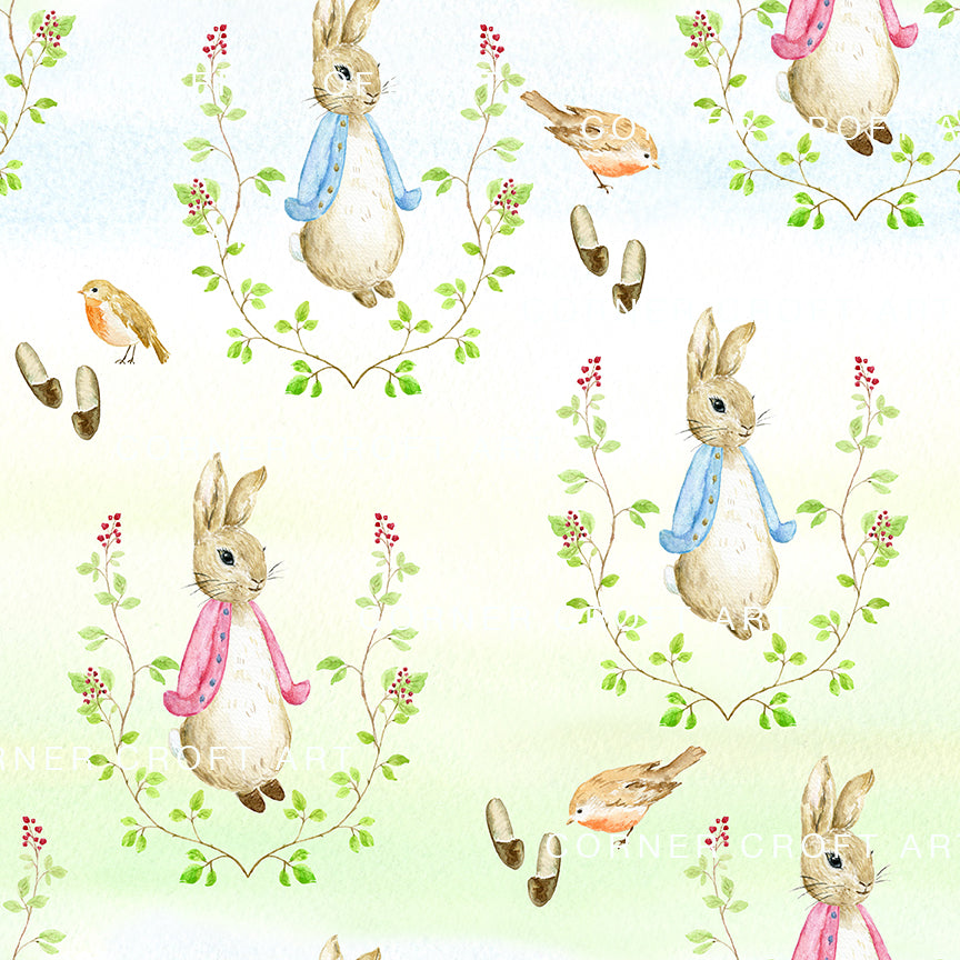 Watercolor Cumbria Rabbit Pattern Inspired by Beatrix Potter Book ...