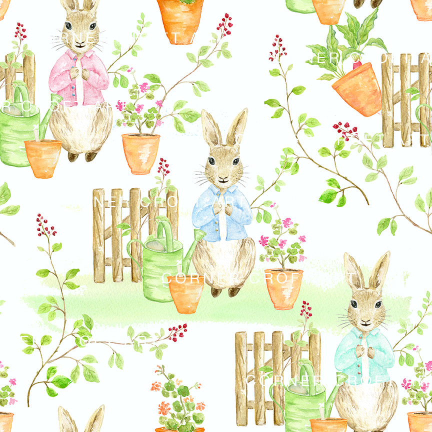 Watercolor Rabbit Seamless Pattern Inspired by Tale Of Peter Rabbit ...