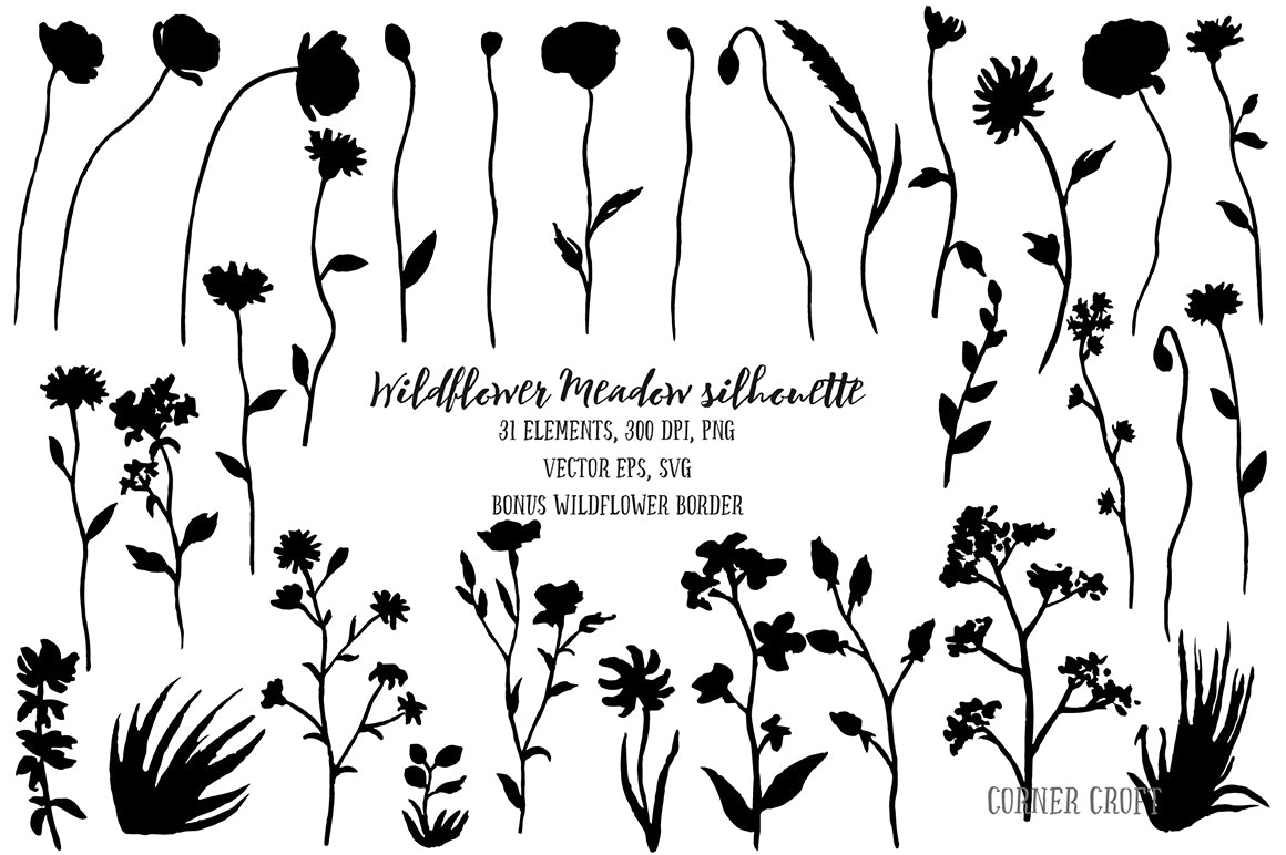 Wildflower meadow silhouette PNG, SVG AND EPS for instant download