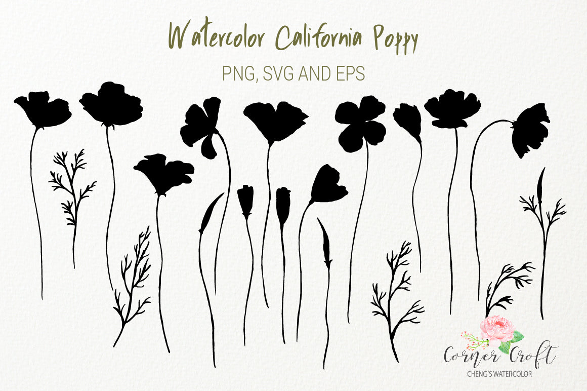 Download Watercolor California poppy, silhouette PNG, SVG AND EPS ...