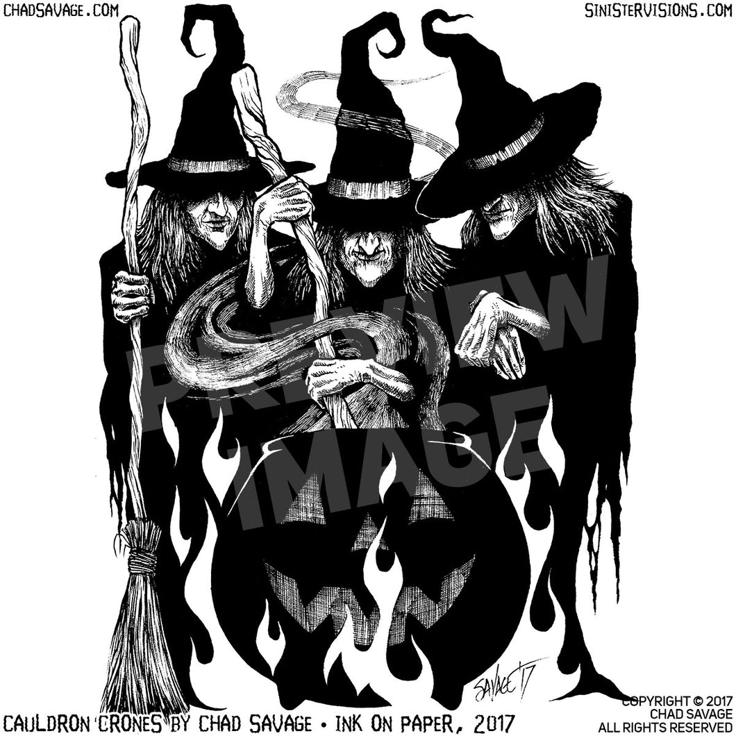 Cauldron Crones Original Halloween Ink Drawing – Shop Sinister: Dark