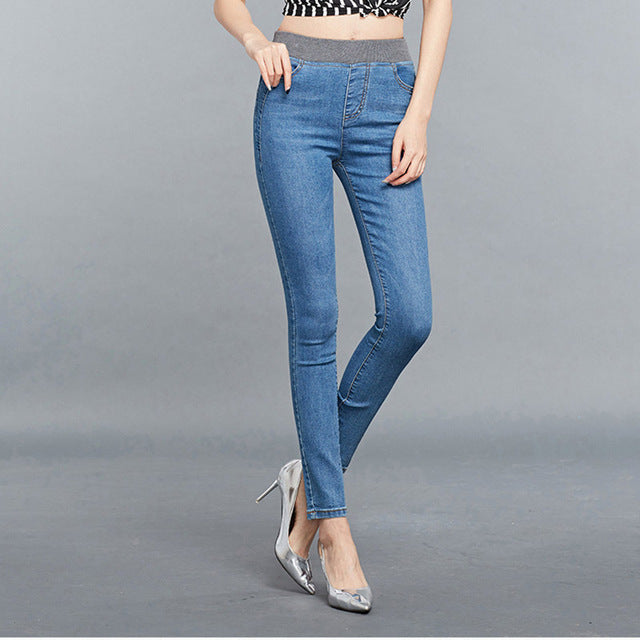 high waisted stretch ripped jeans