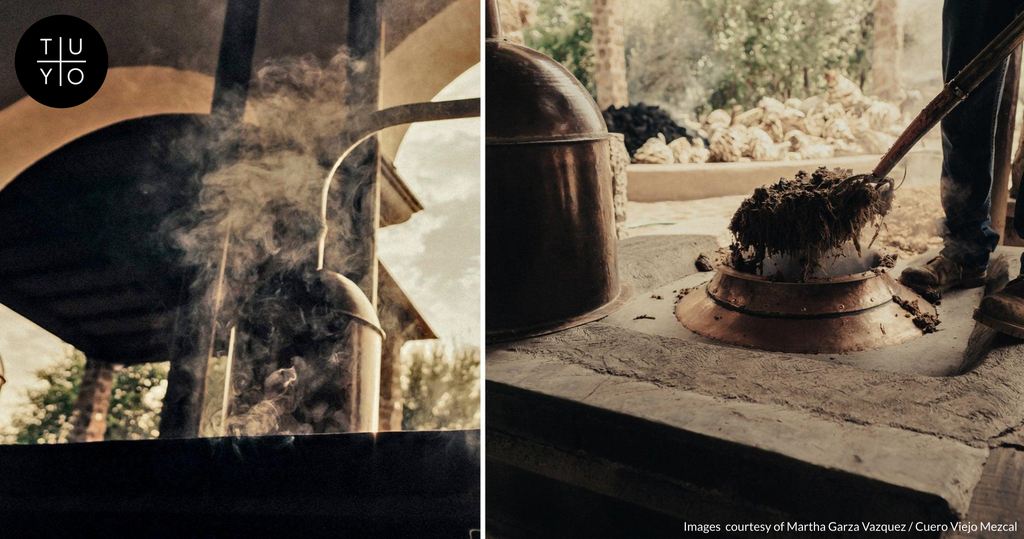 Distillation in progress at the Cuero Viejo taverna in Durango.