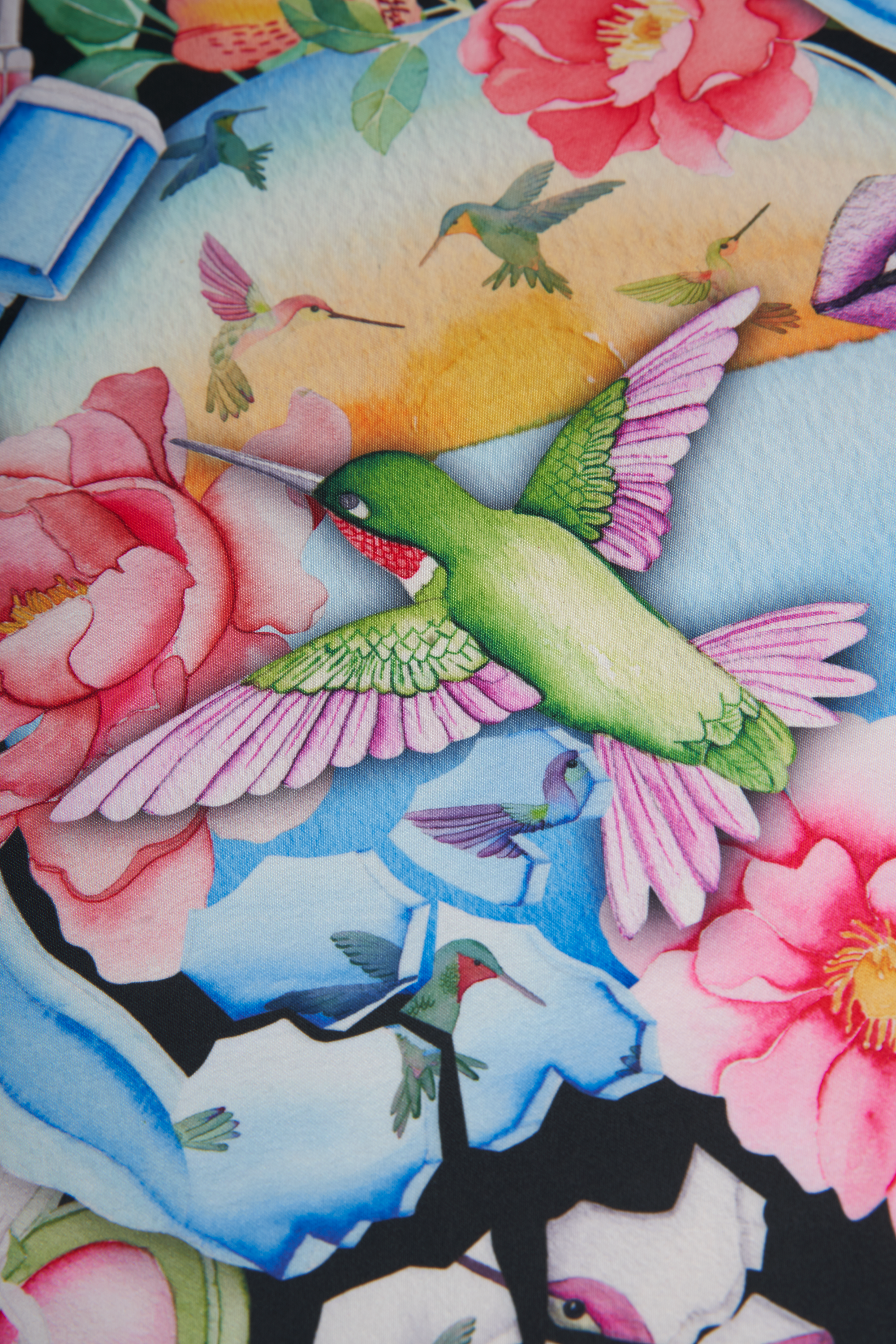 A close up of the Sephora X Wrappr furoshiki. Image is of a bird 