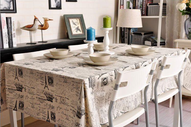 Eiffel Tower Tablecloth, NEWS LETTER Table Cloth, Black and White Linen Wedding Dining Kitchen