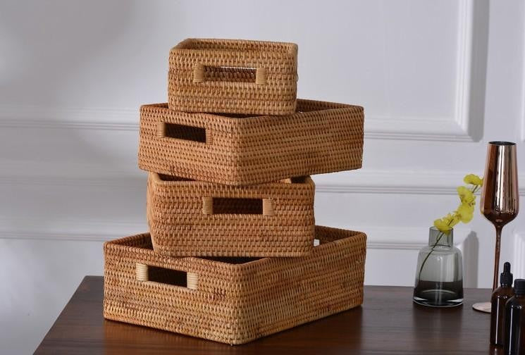 Storage Basket for Shelves, Woven Storage Baskets, Rectangular Storage Baskets, Storage Baskets for Kitchen, Storage Baskets for Living Room, Rattan Storage Baskets