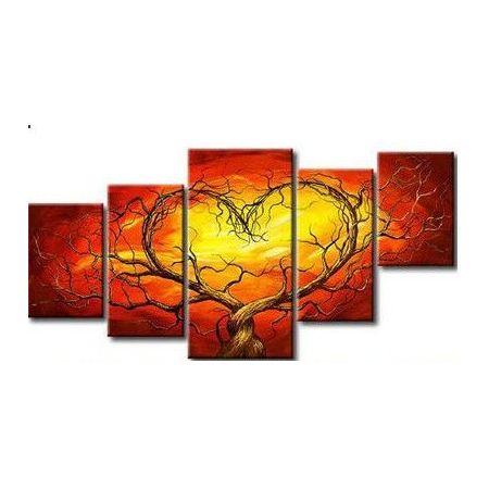5 Piece Canvas Artwork, Tree of Life Painting, Acrylic Painting on Canvas, Abstract Art of Love, Extra Large Art Painting