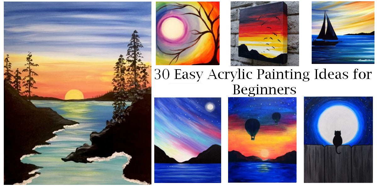 30 Easy Acrylic Painting Ideas for Beginners, Easy Landscape Paintings, Simple Tree Painting, Easy Sunrise Paintings, Easy Flower Painting Ideas